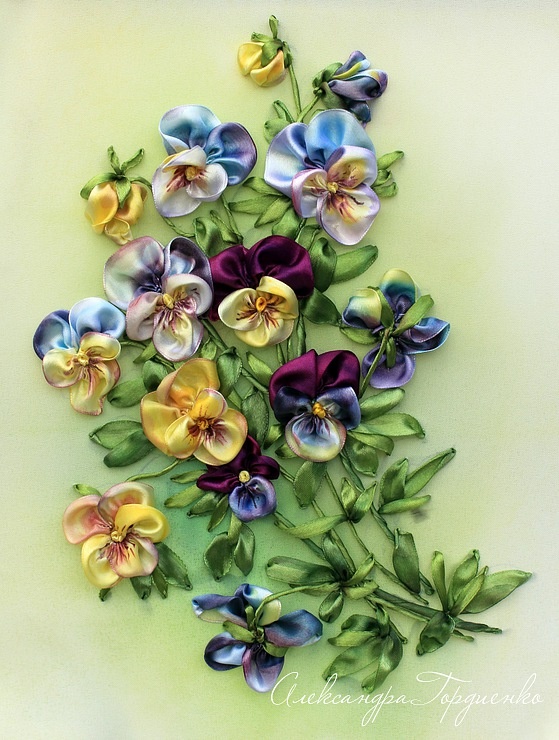 Picture of silk ribbon pansies