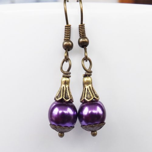 purple faux pearl earrings