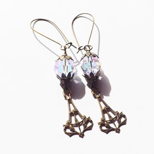 Crystal and bronze art deco earrings