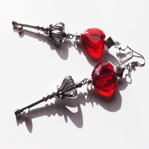 red heart and key earrings